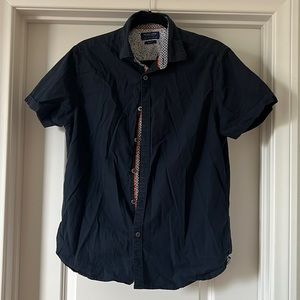 Denim & Flower, men’s short sleeve shirt, dark navy blue, slim fit, medium